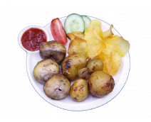 Шашлык из картофеля черри с грибами и салом